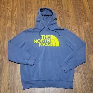 The North Face Men's Large Grey/blue Hoodie With Bold Yellow Logo Print C13